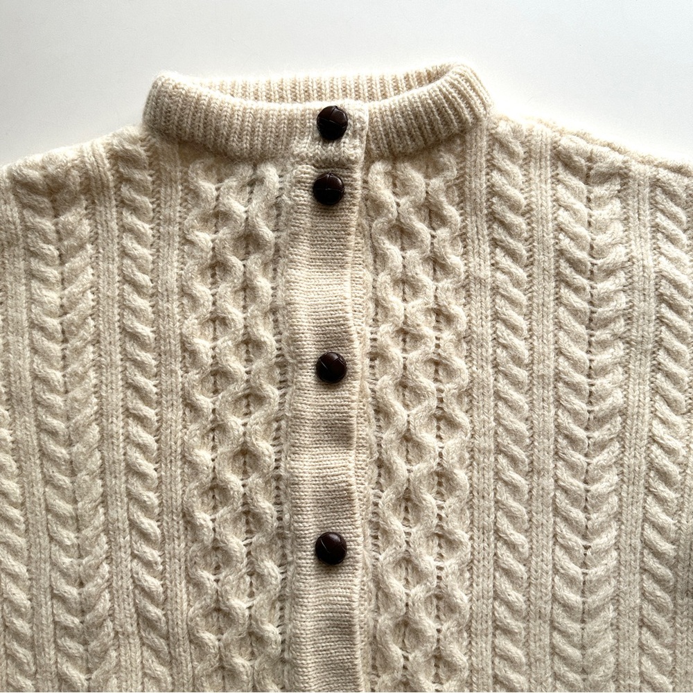 Vintage Irish Hand Knit Wool Cable Cardigan Fisherman Aran Handmade in Ireland - Picture 9 of 14